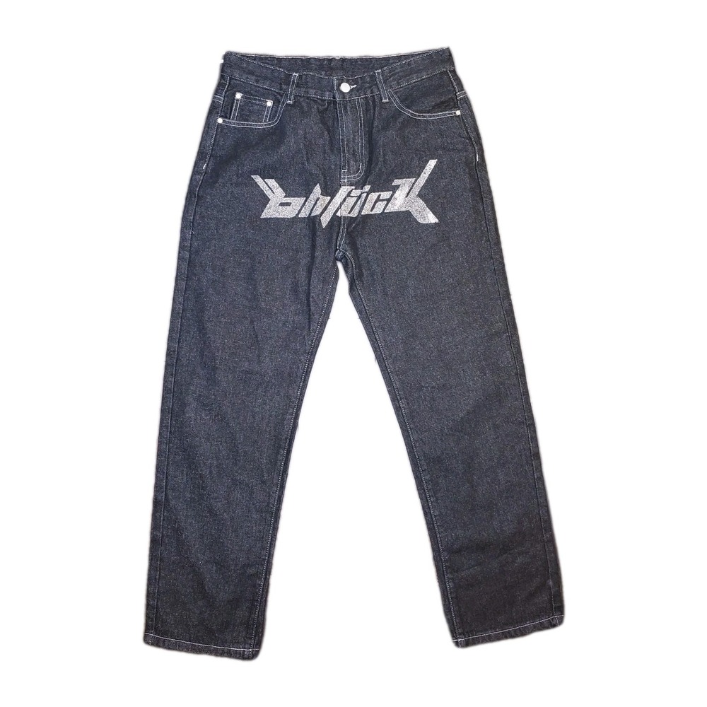 Ifitnaeu Jeans Hip Hop Skater Baggy Y2K Black $$ Pockets Mens 33x29